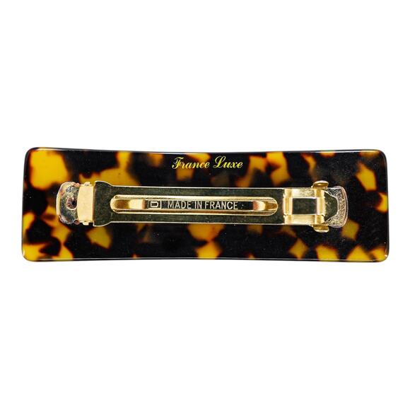 France Luxe Classic Faux Tortoise Shell Rectangular Barrette – Amber and Black - Picture 2 of 6